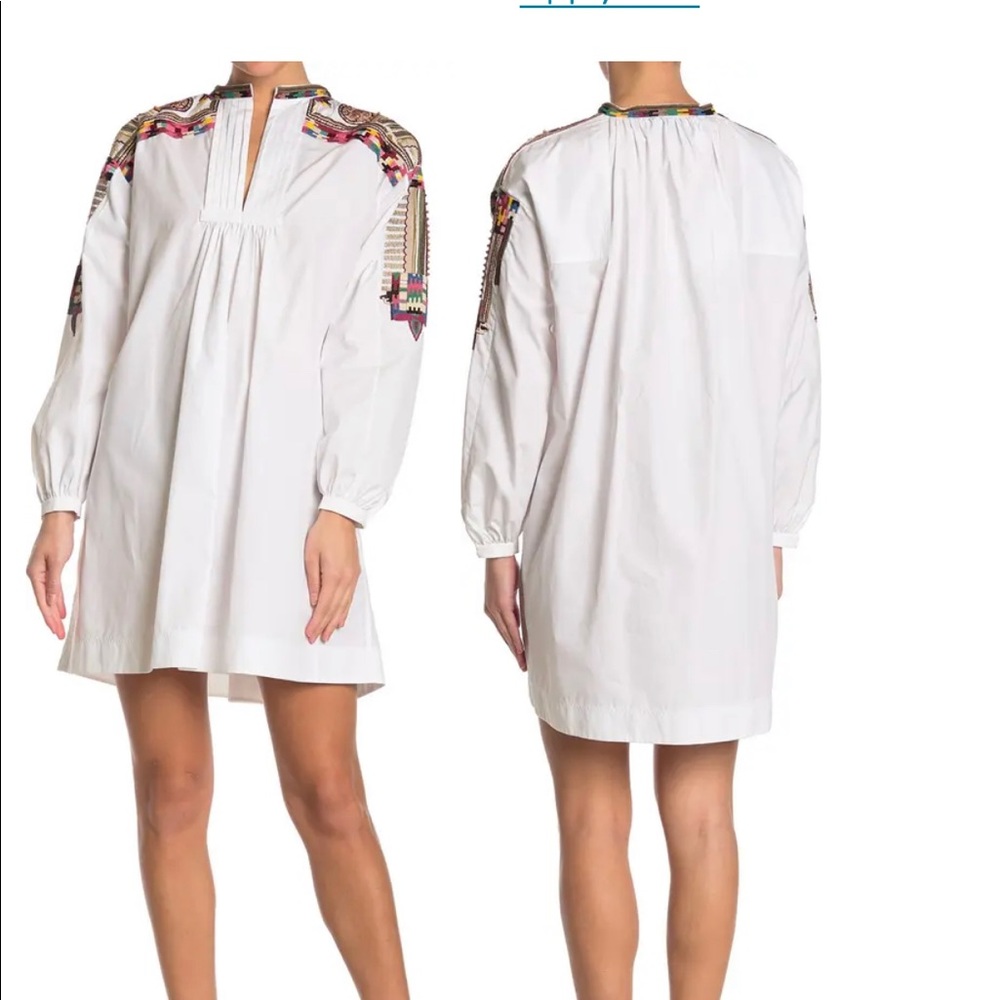 Valentino Embroidered Long Sleeve Poplin Dress